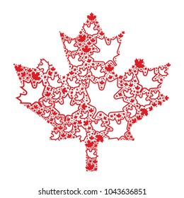 A maple leaf assembled out of smaller leaves in vector format.