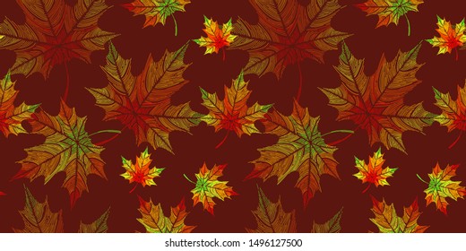 maple leaf autumn fall shades seamless pattern