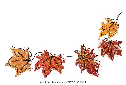 Maple leaf. Autumn leaves. Autumn forest. Fall background. Line art vector. Yellow orange and rusty colored leaves. Thanksgiving. Winter concept hands holding maple leaves. Autumnal mood. Floral drawn