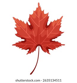 Maple leaf in autumn red color. Fall foliage. Colorful fall leaf for pattern, banner, sticker. Hello autumn. Flat vector illustration on white background.