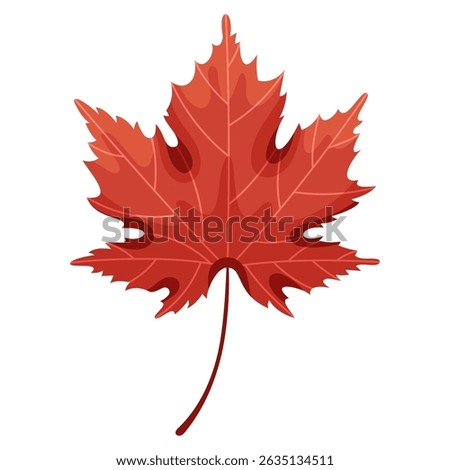 Maple leaf in autumn red color. Fall foliage. Colorful fall leaf for pattern, banner, sticker. Hello autumn. Flat vector illustration on white background.