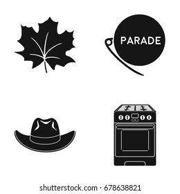 Maple leaf, badge and other web icon in black style. hat, gas stove icons in set collection.