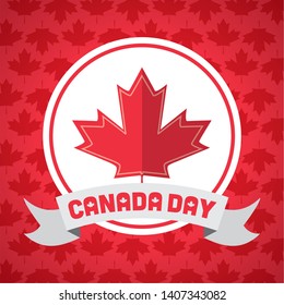 maple leaf badge ribbon happy canada day vector illustration