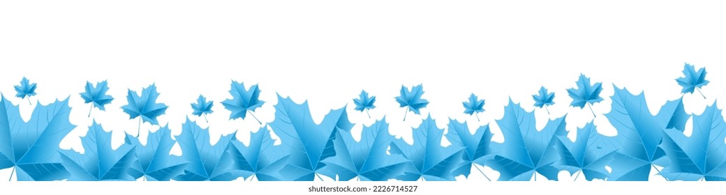 Maple leaf in blue color, maple frost for winter ornament, maple leaves frame header