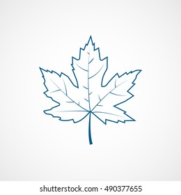 Maple Leaf Blue Line Icon On White Background