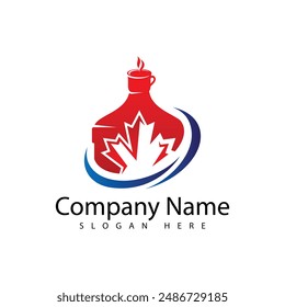 Maple leaf and bottle logo template vector icon. Vector illustration