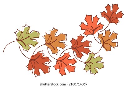 maple leaf branch decorative vector illustration. Continuouse line drawing style. Hello autumn concept