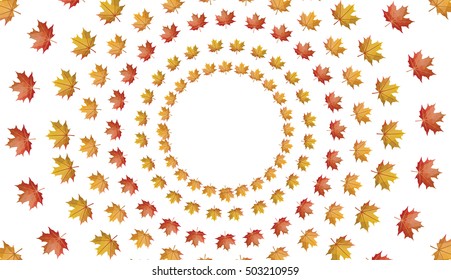 Maple leaf build a round border on white background