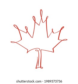 Maple leaf for Canada Day 1th of July card or background. Vector Canadian greeting card. Festive poster or banner with hand lettering. Flat design illustration.