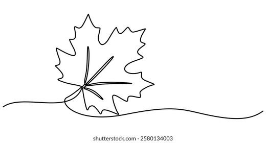 Maple Leaf, Canada Day Continuous Line Drawing with Editable Stroke, Autumn leaf continuous one, A single line drawing of an maple leaf. Continuous line thanksgiving icon in color. One line icon. 