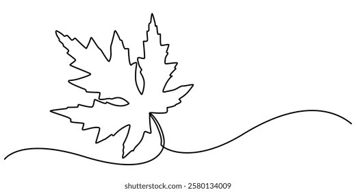 Maple Leaf, Canada Day Continuous Line Drawing with Editable Stroke, Autumn leaf continuous one, A single line drawing of an maple leaf. Continuous line thanksgiving icon in color. One line icon. 