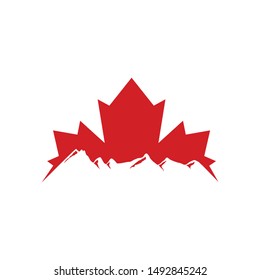 Maple leaf of Canada and Mountain Hill Icon and Symbol. Logo Vector. Eps 10.