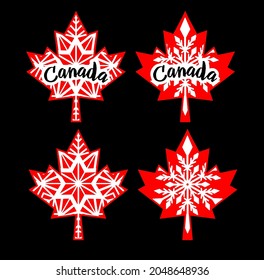 Maple leaf of Canada with white snowflake pattern.