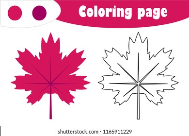 Maple leaf in cartoon style, autumn coloring page, education paper game for the development of children, kids preschool activity, printable worksheet, vector illustration