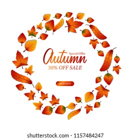 maple and leaf collage autumn leaves fall decoration. vector illustration. sale offer template