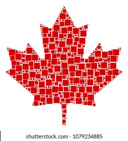 Maple Leaf collage icon of square shapes and circles in different sizes. Vector objects are organized into maple leaf mosaic design concept.