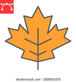 Maple leaf color line icon  thanksgiving   nature  leaf sign vector graphics  editable stroke filled outline icon  eps 10