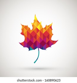 maple leaf with colorful diamond, vector illustration.