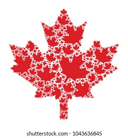 A maple leaf constructed out of hudreds of small leaves in vector format.