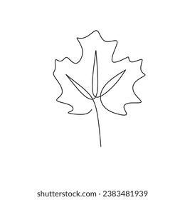 Maple leaf continuous line art drawing. Vector illustration isolated. Minimalist design handdrawn.