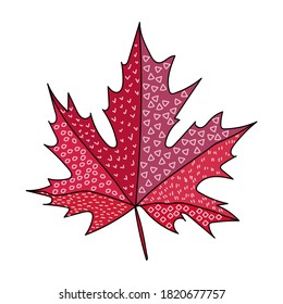 Maple Leaf Day, Bright Canadian maple leaf with simple patterns, decorative symbolic element, vector illustration for design and creativity