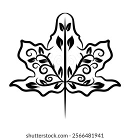 Maple leaf decorative line art drawing outline vector illustration
