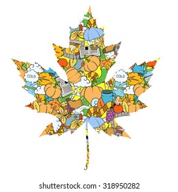 Maple leaf design elements vector illustration, autumn, colorless, black and white