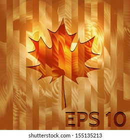 Maple Leaf Embossed on Hardwood Texture