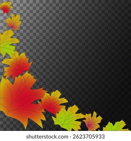 Maple leaf fall. Autumn foliage scatter. Vector transparent background. Orange red gradient.