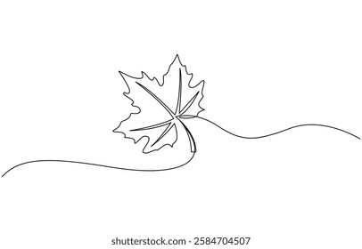 Maple Leaf, Fall or Canada Day Continuous Line Drawing with Editable Stroke.