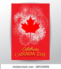 Maple leaf with firework poster for celebrate the national day of Canada