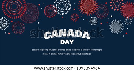 Maple leaf with firework poster for celebrate the national day of Canada. Happy Canada Day card. Canada flag, fireworks, red maple leaf. vector illustration