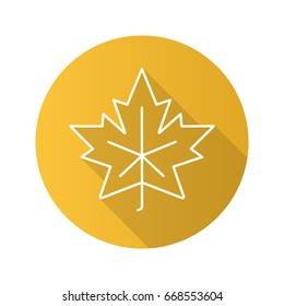 Maple leaf flat linear long shadow icon. Vector outline symbol