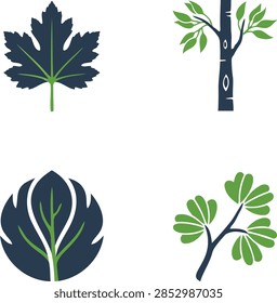 Maple Leaf Forest Tree Foliage Cabbage and Fresh Parsley Herb Icons Set
