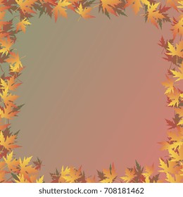 Maple Leaf Frame of maple leaves. Vector graphics. Autumn background. Frame of maple leaves on a red green gradient