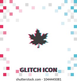 Maple leaf  glitch effect vector icon.