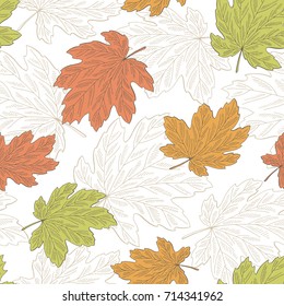 Maple leaf graphic color seamless pattern sketch illustration vector