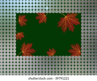 maple leaf and gray circle tiles card, vector