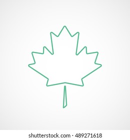 Maple Leaf Green Line Icon On White Background