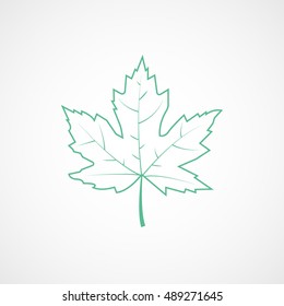 Maple Leaf Green Line Icon On White Background