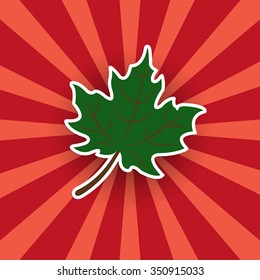 Maple leaf green sticker on a bright background