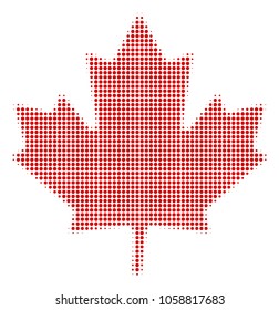 Maple Leaf halftone vector pictograph. Illustration style is dotted iconic Maple Leaf symbol on a white background. Halftone texture is round spots.