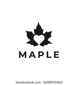 Diseño minimalista del Vector del logotipo del corazón de la hoja de arce para la marca
