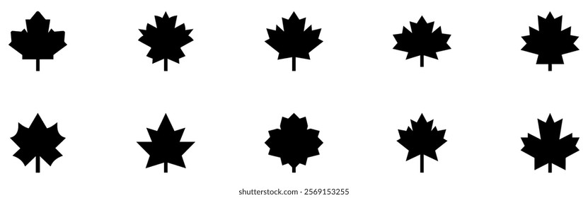 Maple leaf icon. Canada flag sign. Red maple leaves vector illustration. National Canadian emblem. Autumn fall symbol. Maple silhouette. Vector Illustration. EPS 10