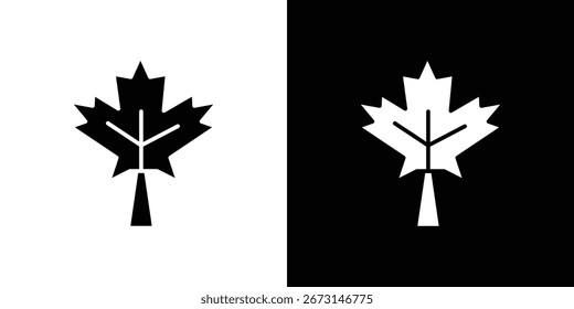 Maple leaf icon collection. Black and white filled vector illustration.