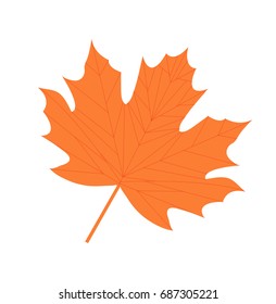 Maple leaf icon, flat, cartoon style. Isolated on white background. Vector illustration