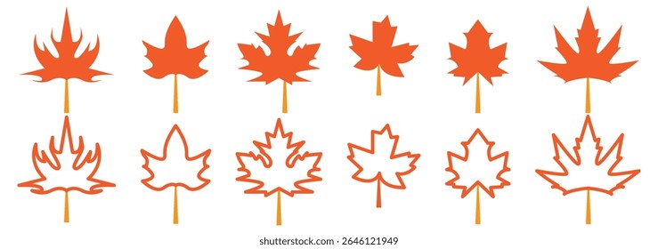 Maple leaf icon Flat set in black and white color outline vector 