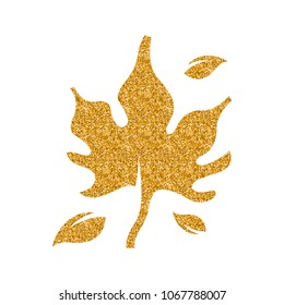 Maple leaf icon in gold glitter texture. Sparkle luxury style vector illustration.