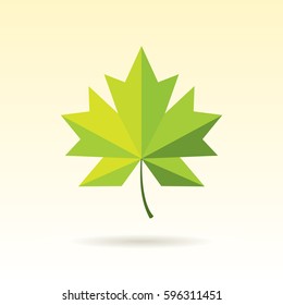 Maple leaf icon. Green leaf with shadow.