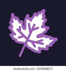 Icono de hoja de arce en estilo ingenuo. Ilustración haloween en tonos morados. Icono. Clipart. Elemento aislado.	 
